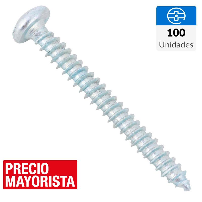 MAMUT - Tornillo Roscalata Cabeza Phillips Metal 1-1/2 " 8 mm 100 Unidades