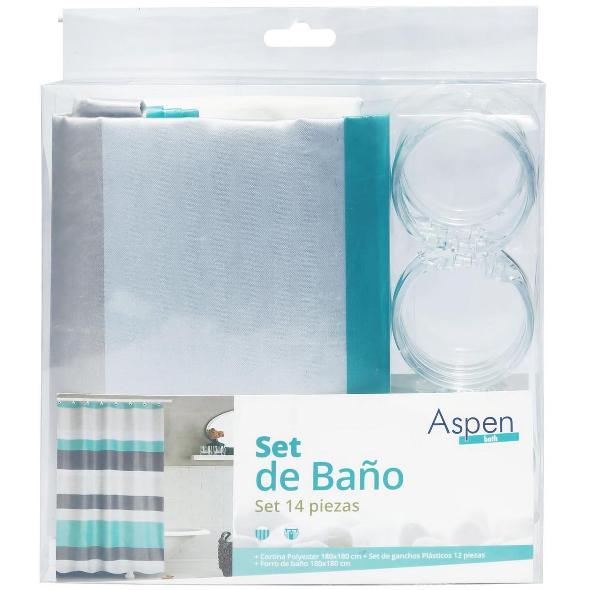 ASPEN - Set 14 piezas cortina de baño líneas