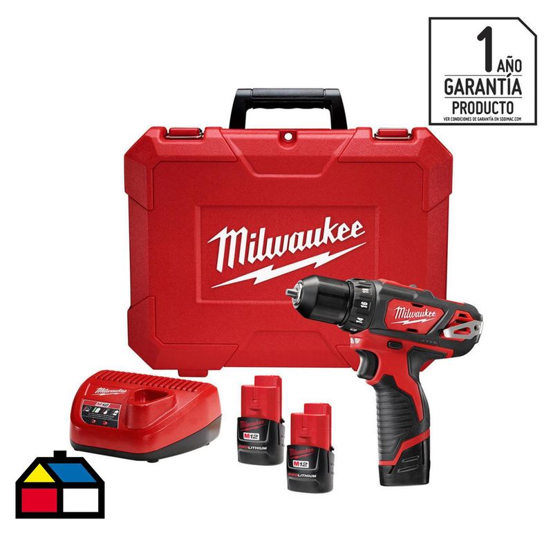 MILWAUKEE - Taladro inalámbrico atornillador 10 mm 12V + 2 baterías