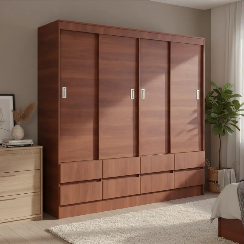 CIC - Clóset Maule 4 Puerta(s) 8 Cajón(es) 2 Repisa(s) 180x180x51 cm Cerezo