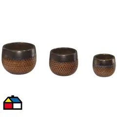 JUST HOME COLLECTION - Set 3 Maceteros de Ceámica Kura Tabaco Dorado