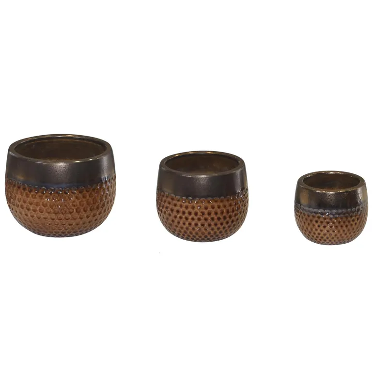 Set 3 Maceteros de Ceámica Kura Tabaco Dorado