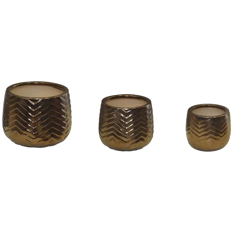 Set 3 Maceteros de Cerámica Dorado