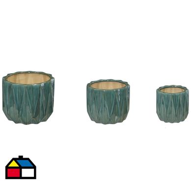 Macetero de cermica set 3 unidades verde jade