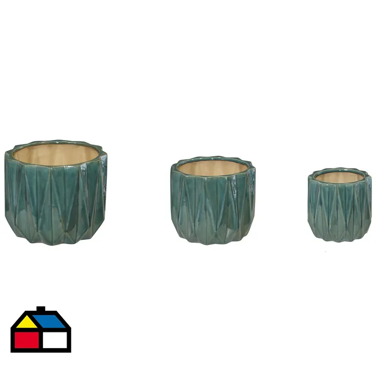 Macetero de cerámica set 3 unidades verde jade