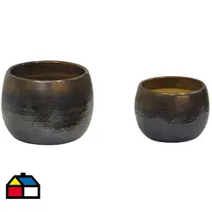 JUST HOME COLLECTION - Set 2 Maceteros de Cerámica Aisea Oliva Dorado