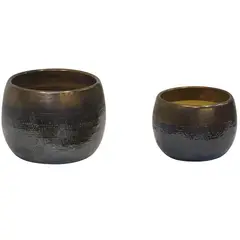 JUST HOME COLLECTION - Set 2 Maceteros de Cerámica Aisea Oliva Dorado