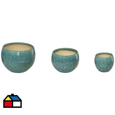 Macetero de cermica Kaula set 3 unidades verde jade.