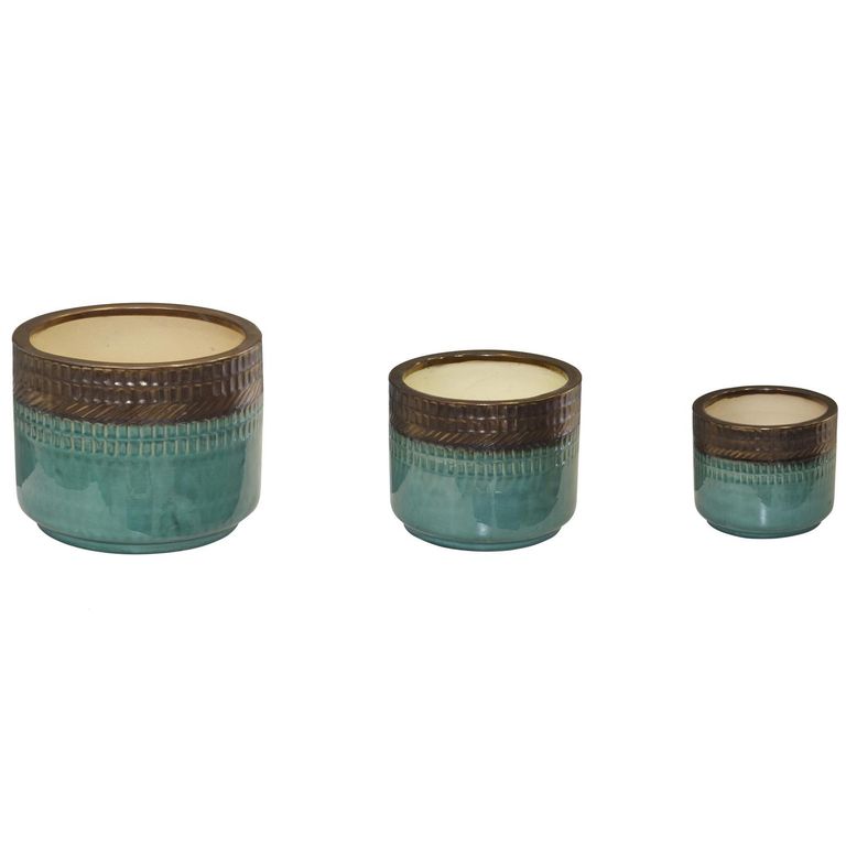 Set 3 Maceteros de Cerámica Nihi Verde Jade