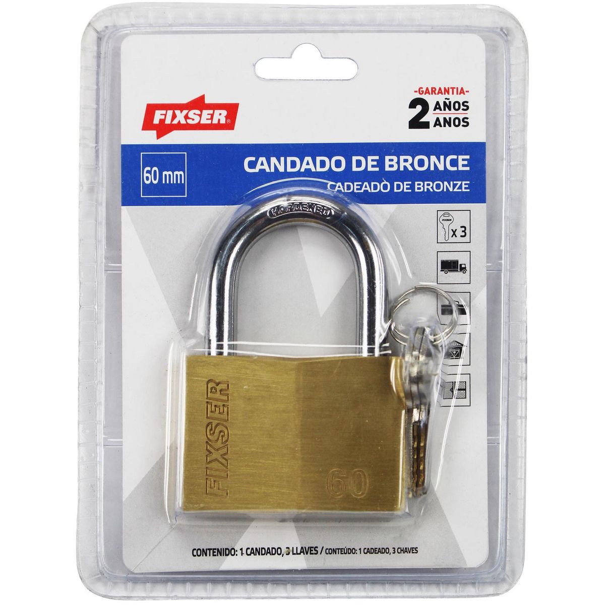 FIXSER - Candado 60 mm Plata con Llaves
