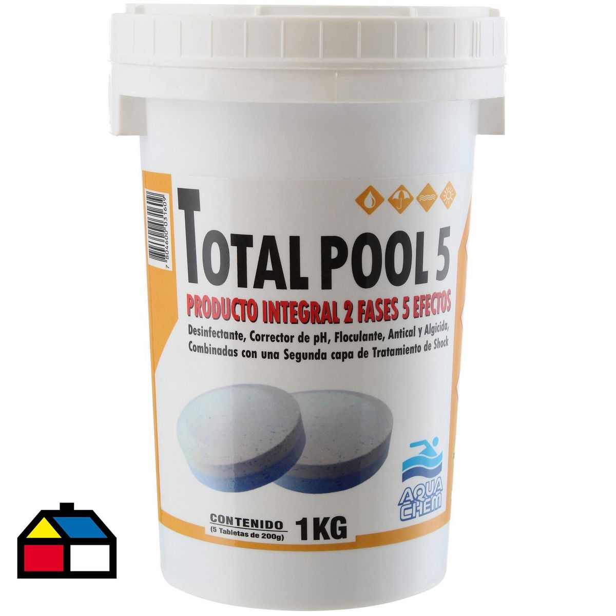 AQUACHEM - Cloro para Piscinas Tableta 1 kg Frasco (plástico/vidrio)