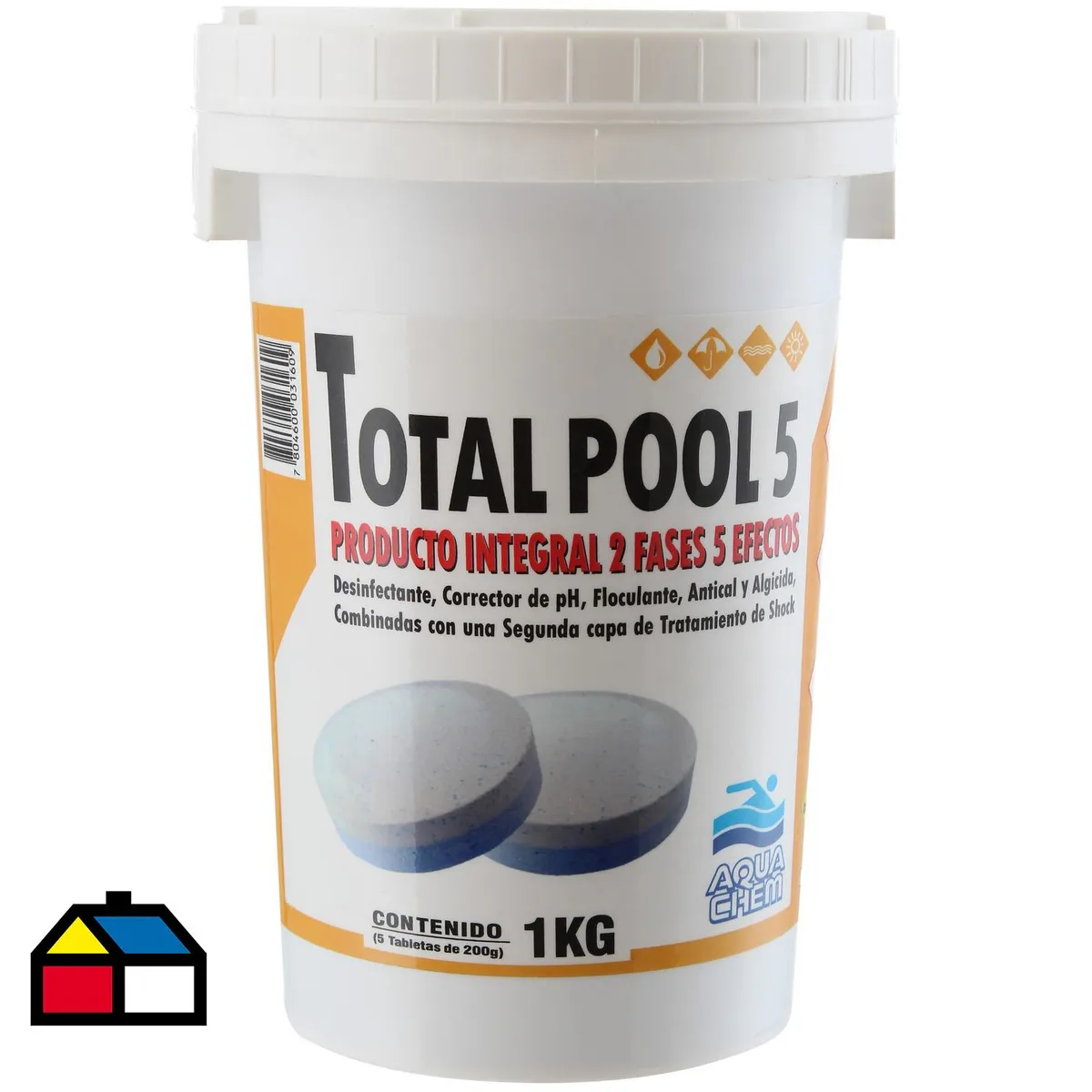 AQUACHEM - Cloro para Piscinas Tableta 1 kg Frasco (plástico/vidrio)