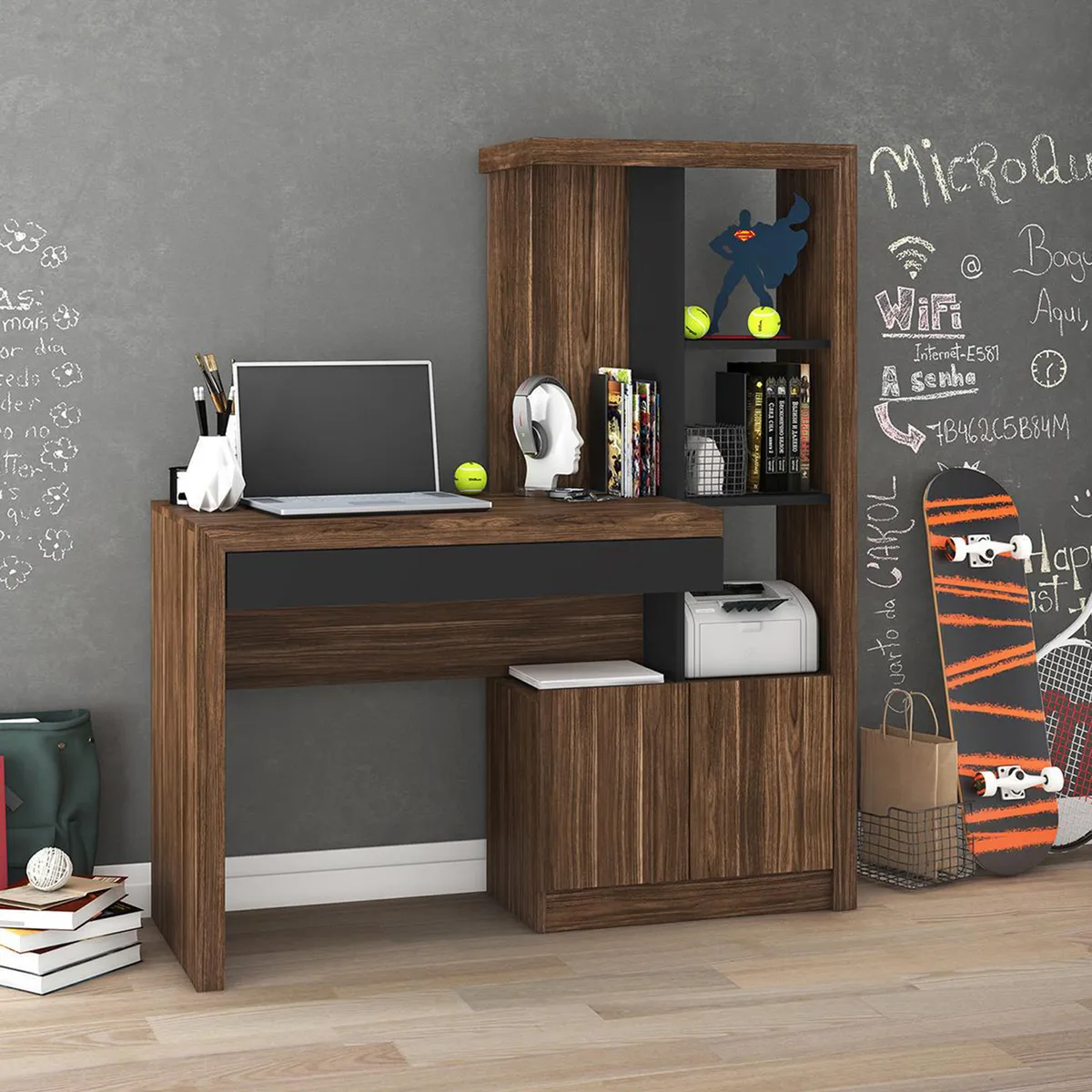 TECNOMOBILI - Escritorio 138x122.5x46.5 cm nogal