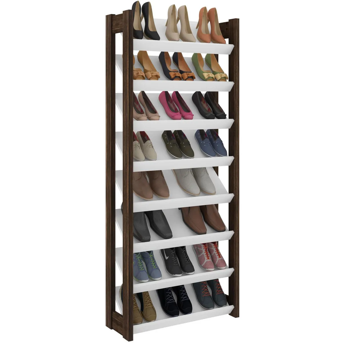 TECNOMOBILI - Zapatera MDF 8 Nivel(es) 70x165.5x26 cm Nogal/Blanco