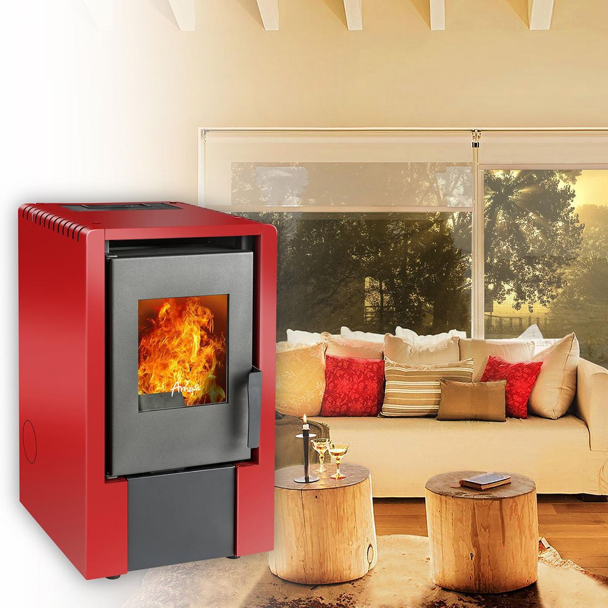 AMESTI - Calefactor Pellet Italy 6100 Rojo