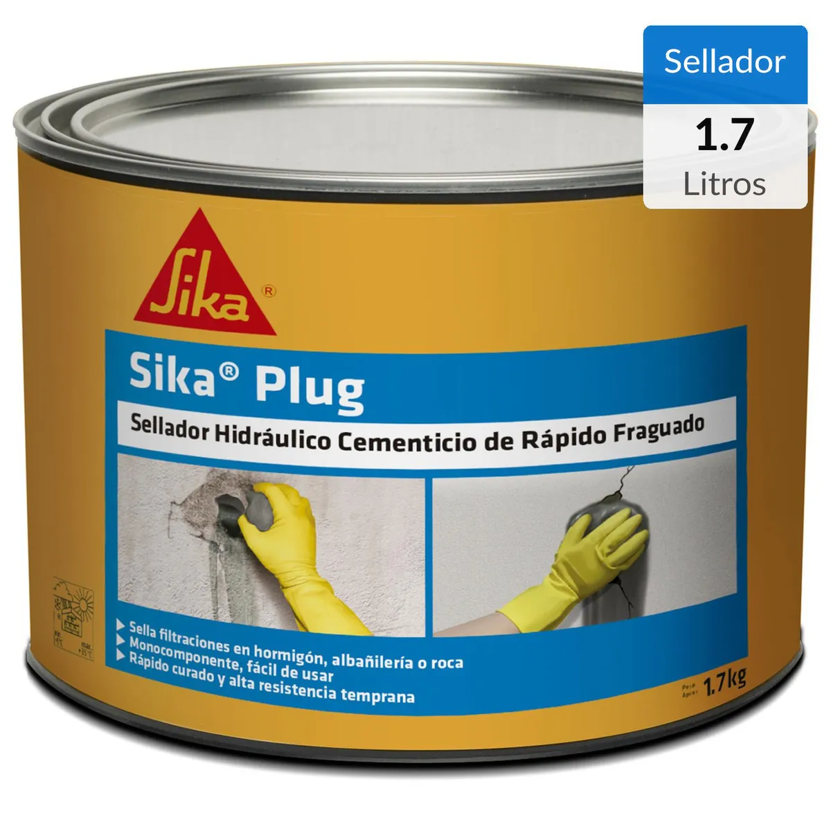 SIKA - Sikaplug Sellador Hidráulico Cementicio de Rápido Fraguado Tarro 1,7 Kg