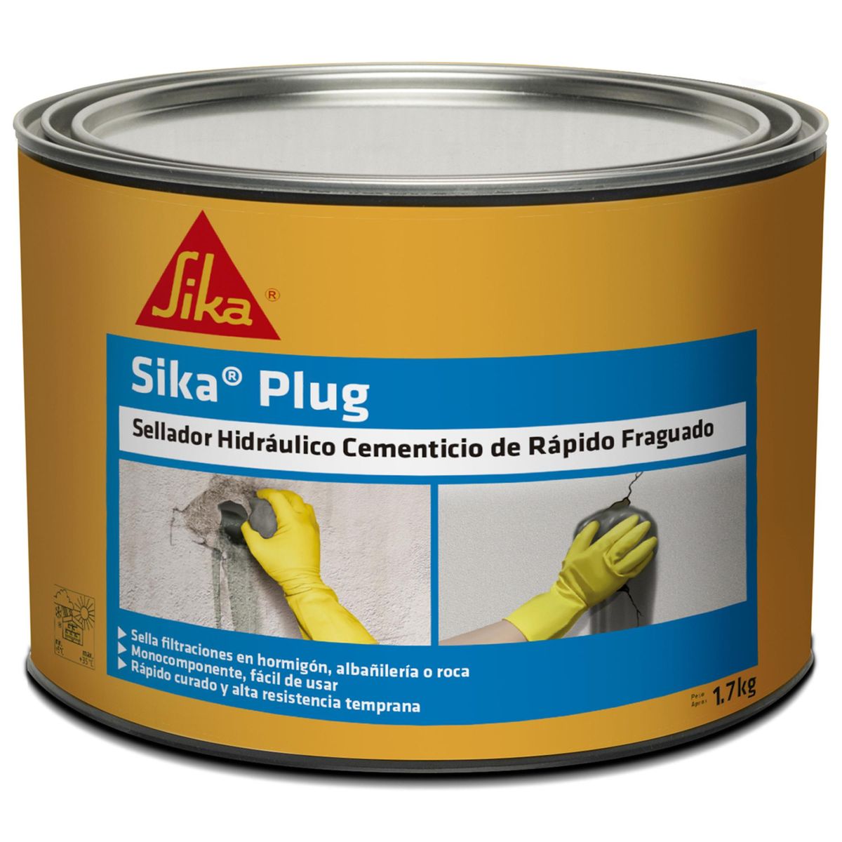 SIKA - Sikaplug Sellador Hidráulico Cementicio de Rápido Fraguado Tarro 1,7 Kg