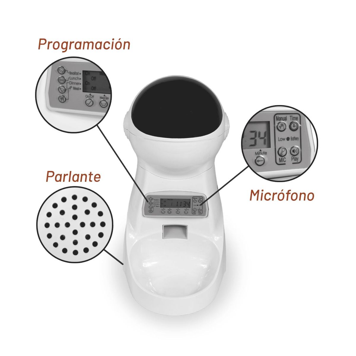 PETWOOW - Dispensador automático mascotas micrófono y audio