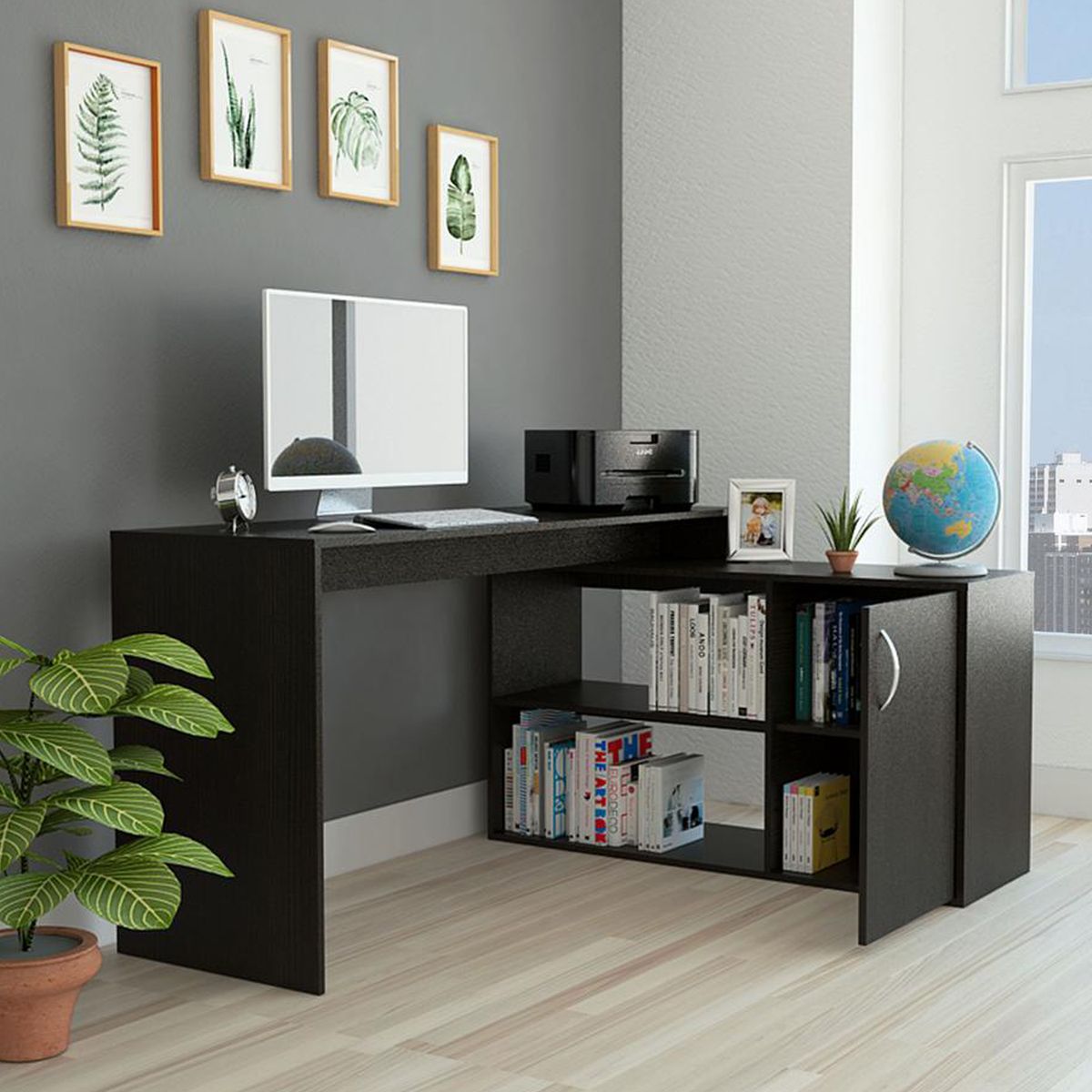 TUHOME - Escritorio en L Esquinero Axis Wengu Negro 151.5x76.5x116.5 cm