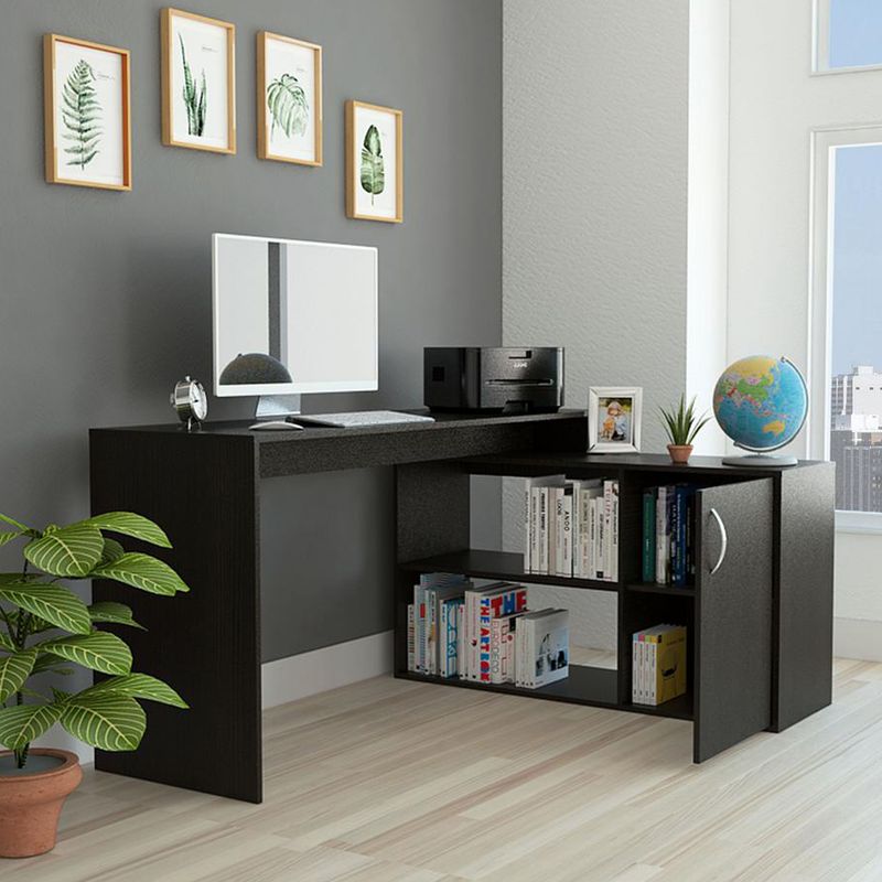 TUHOME - Escritorio en L Esquinero Axis Wengu Negro 151.5x76.5x116.5 cm