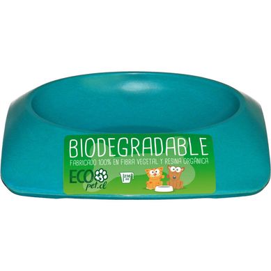 Plato de comida para mascota pequeo biodegradable Celeste.