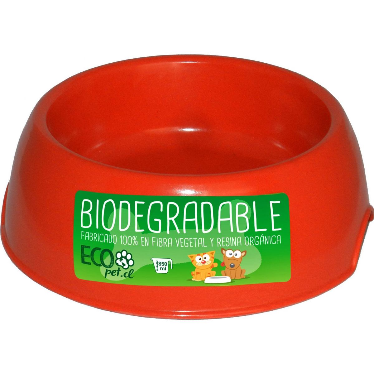 DECOGREEN - Plato de comida para mascota grande biodegradable Rojo