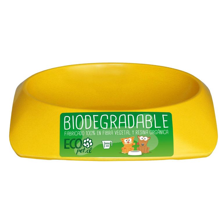 Plato de comida para mascota grande biodegradable Amarillo