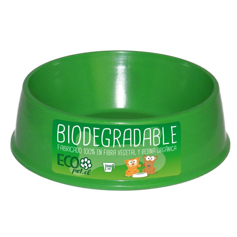 DECOGREEN - Plato de comida para mascota pequeño biodegradable Verde