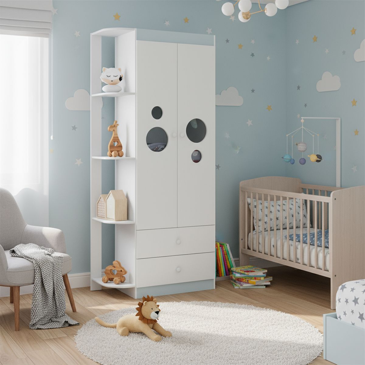 KIDSCOOL - Clóset 2 Puerta(s) 2 Cajón(es) 2 Repisa(s) 79x191x40 cm Blanco