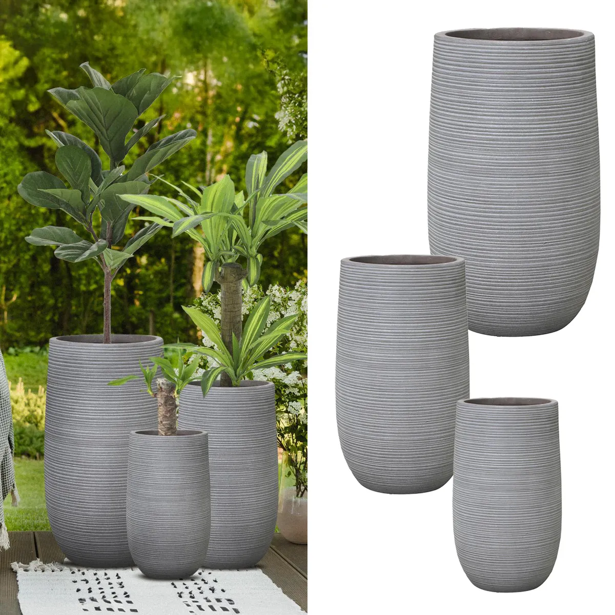 JUST HOME COLLECTION - Set 3 Maceteros de Fibra Tall Taupe Gris