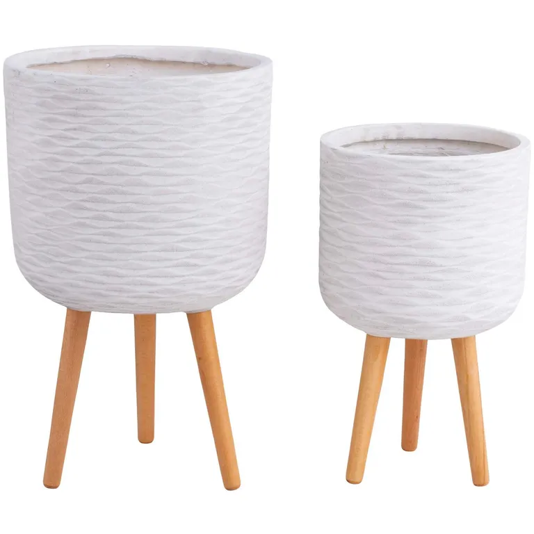 Set 2 Maceteros de Fibra con Patas Blanco