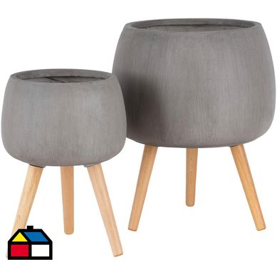 Macetero de fibra con patas set 2 unidades caf.
