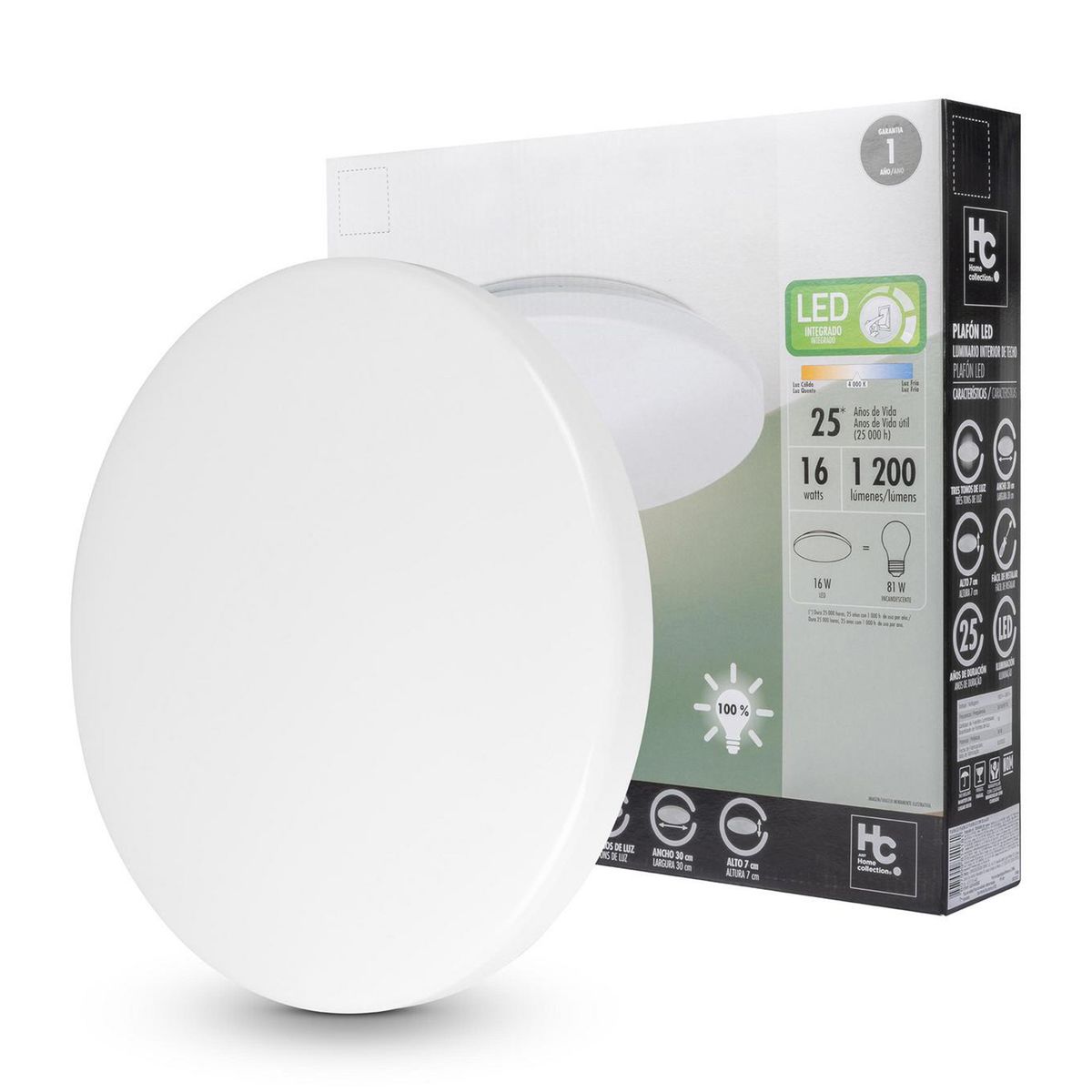 JUST HOME COLLECTION - Plafón Led 40 cm 3 Pasos Dimmer (3 intensidades de Luz)