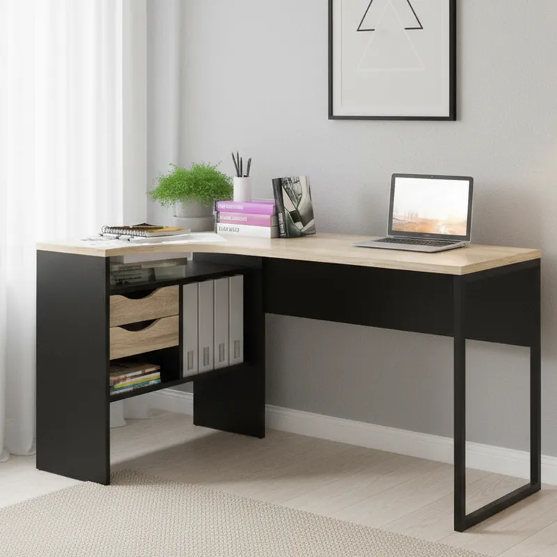 TVILUM - Escritorio en L Esquinero Function Negro 145x76.8x81 cm