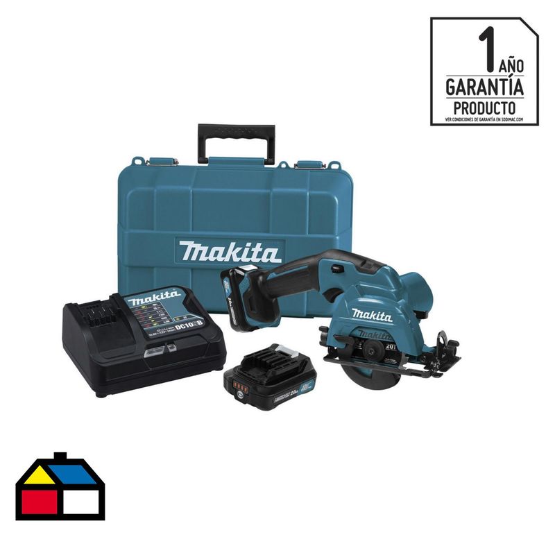 MAKITA - Mini sierra circular inalámbrica 3 3/8" 12V + 2 baterías