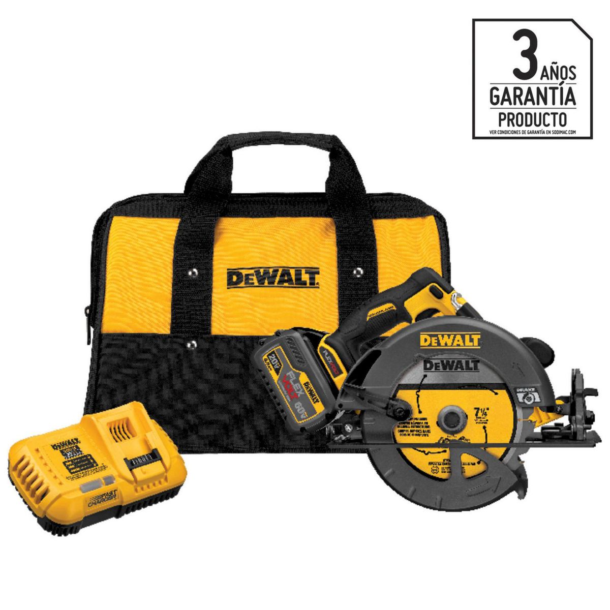 DEWALT - Sierra circular inalámbrica 7 1/4" 20V + 1 batería