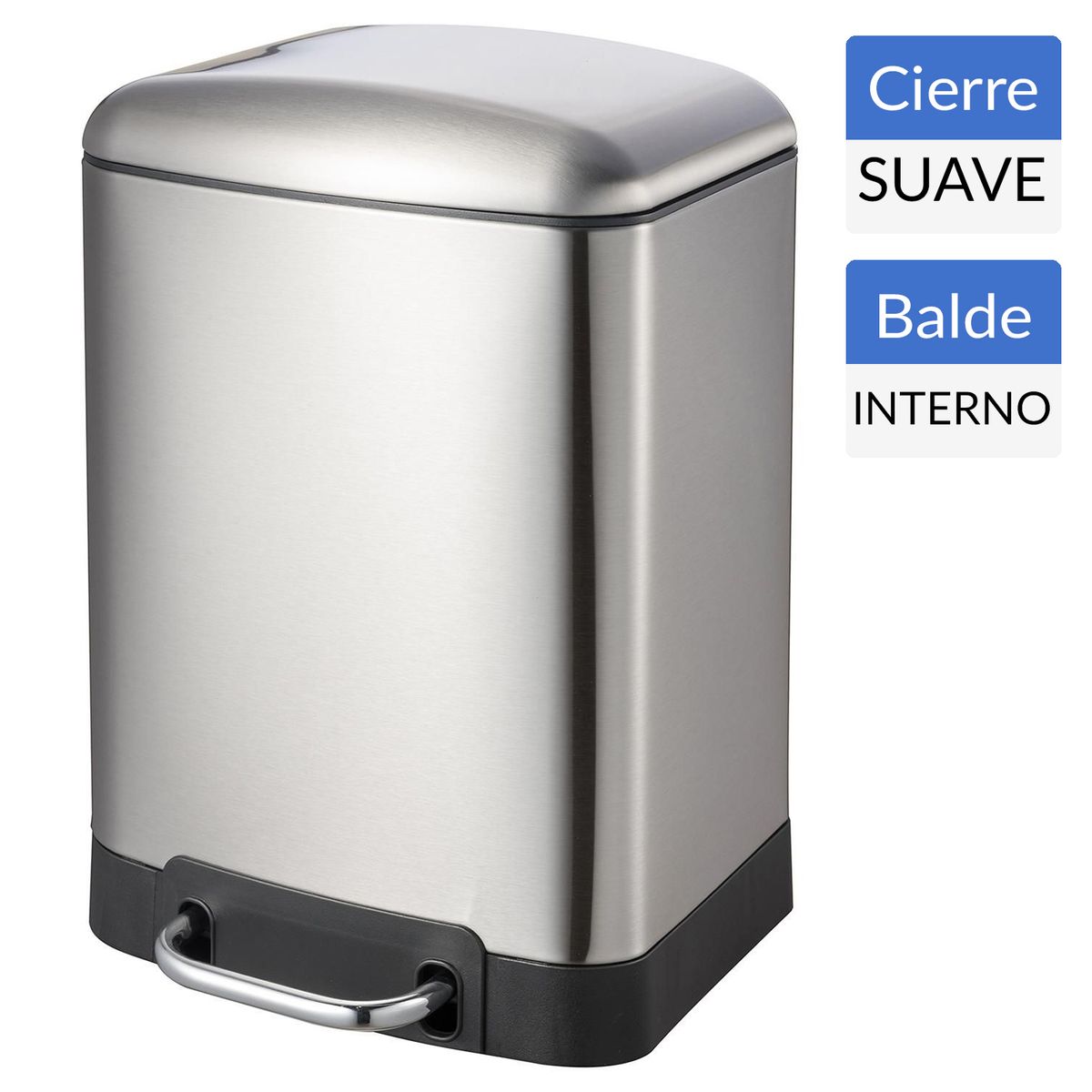 JUST HOME COLLECTION - Papelero 6 Litros Acero Inoxidable Gris