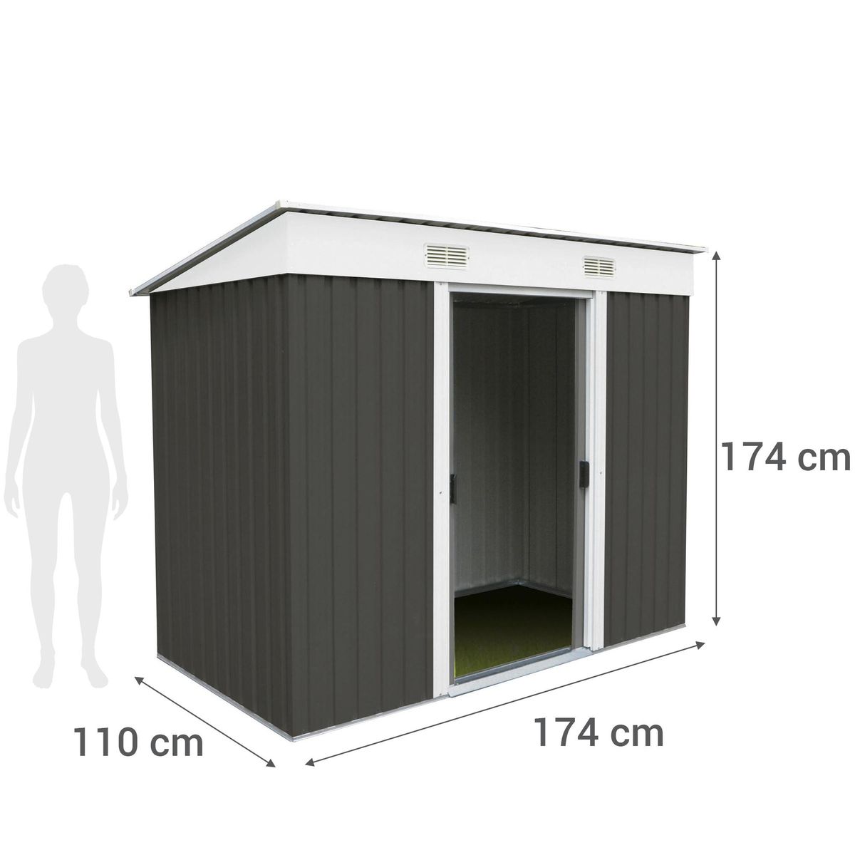 ISUNOR - Bodega de jardín metálica 110x174x174 cm gris
