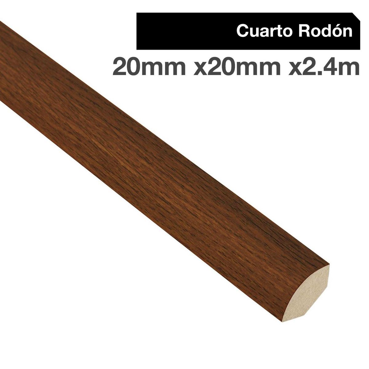 MAFORSA - Pack 4 unidades Moldura 1/4 Rodón MDF Walnut 20 mm 2x240 cm