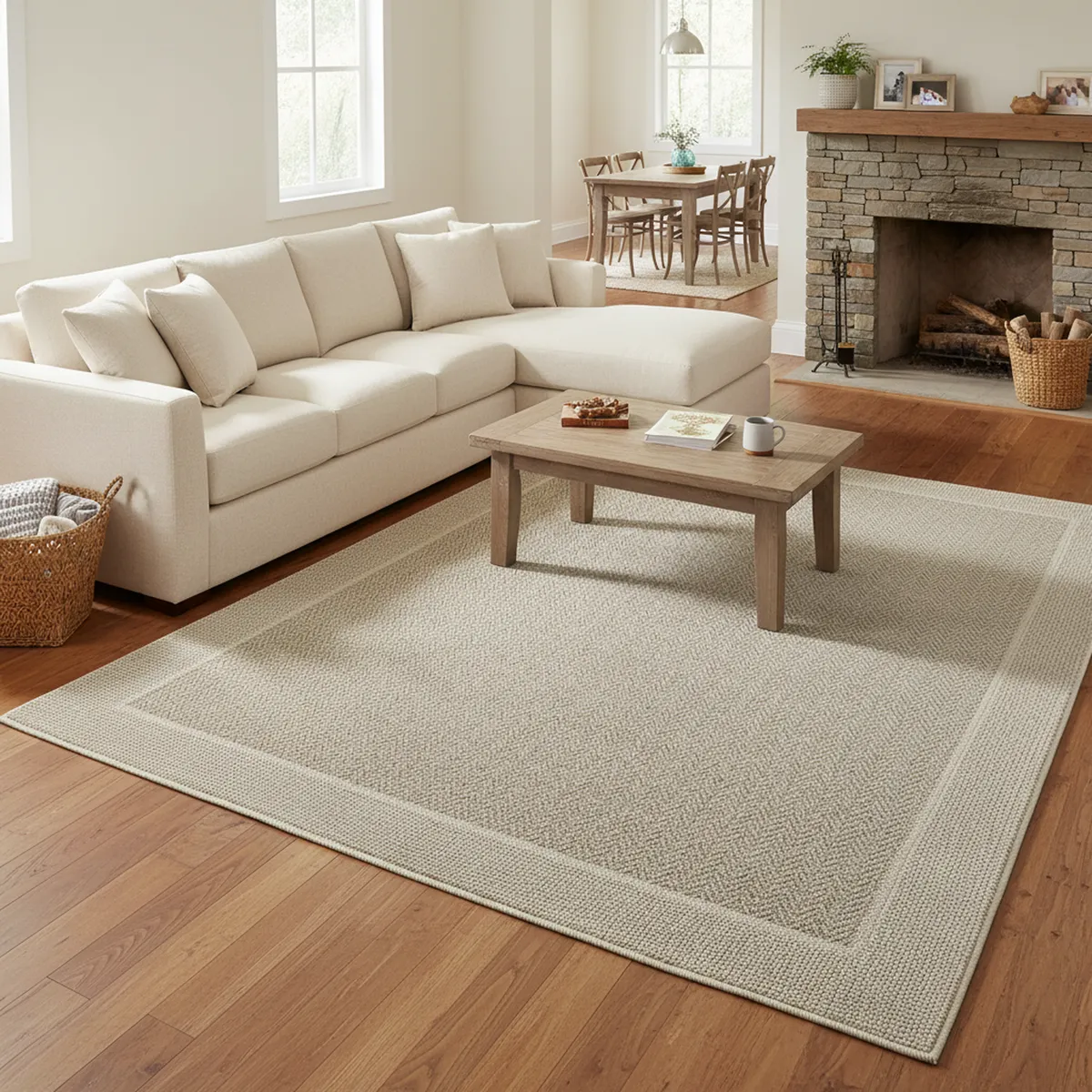 JUST HOME COLLECTION - Alfombra Living o Exterior Indy Border Yute Beige