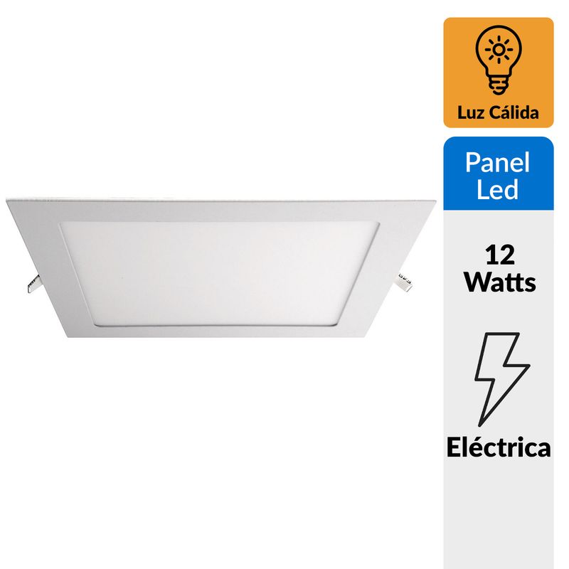DAIRU - Panel led empotrado cuadrado 12w luz cálida