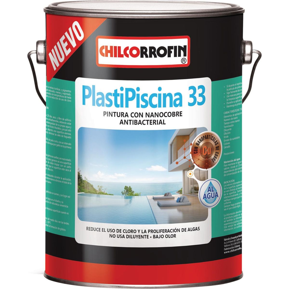 CHILCORROFIN - Plastipiscina 33 con Nano Tecnología Partículas de Cobre Lata 1 galón(es) Mate Turquesa