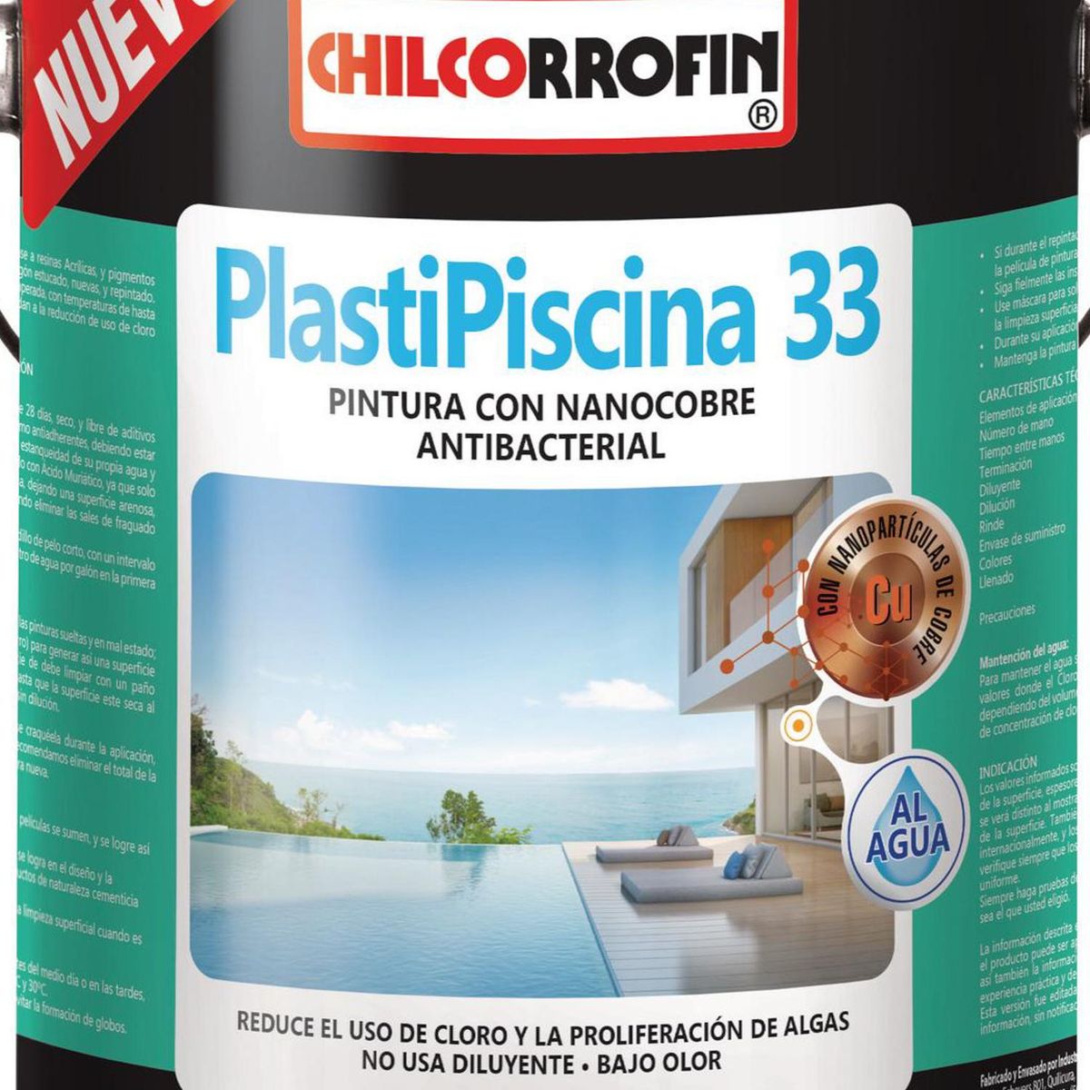 CHILCORROFIN - Plastipiscina 33 con Nano Tecnología Partículas de Cobre Lata 1 galón(es) Mate Turquesa