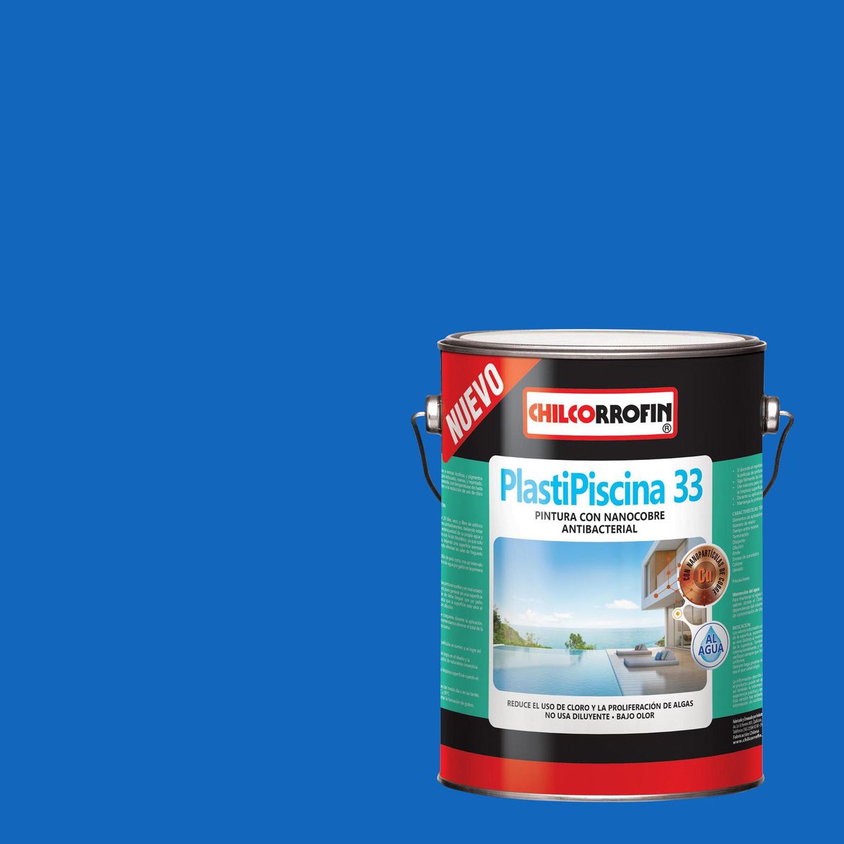 CHILCORROFIN - Plastipiscina 33 con Nano Tecnología Partículas de Cobre Lata 1 galón(es) Mate Azul