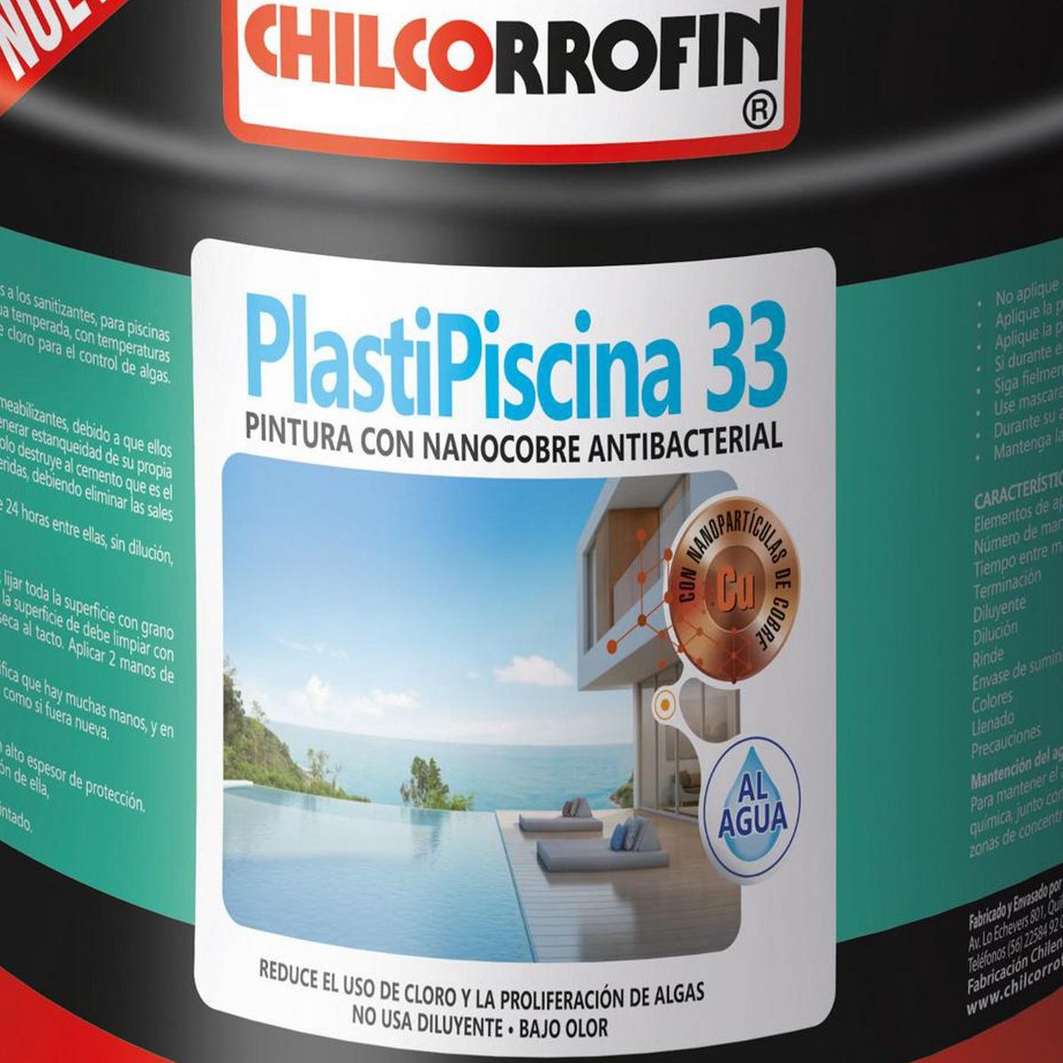 CHILCORROFIN - Plastipiscina 33 con Nano Tecnología Partículas de Cobre Tineta 4 galón(es) Mate Azul
