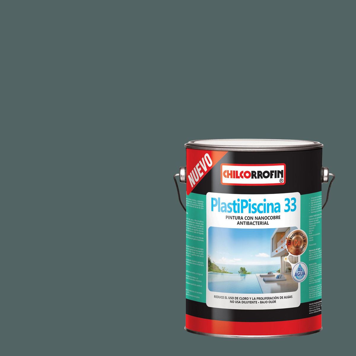CHILCORROFIN - Plastipiscina 33 con Nano Tecnología Partículas de Cobre Lata 1 galón(es) Mate Gris Acero