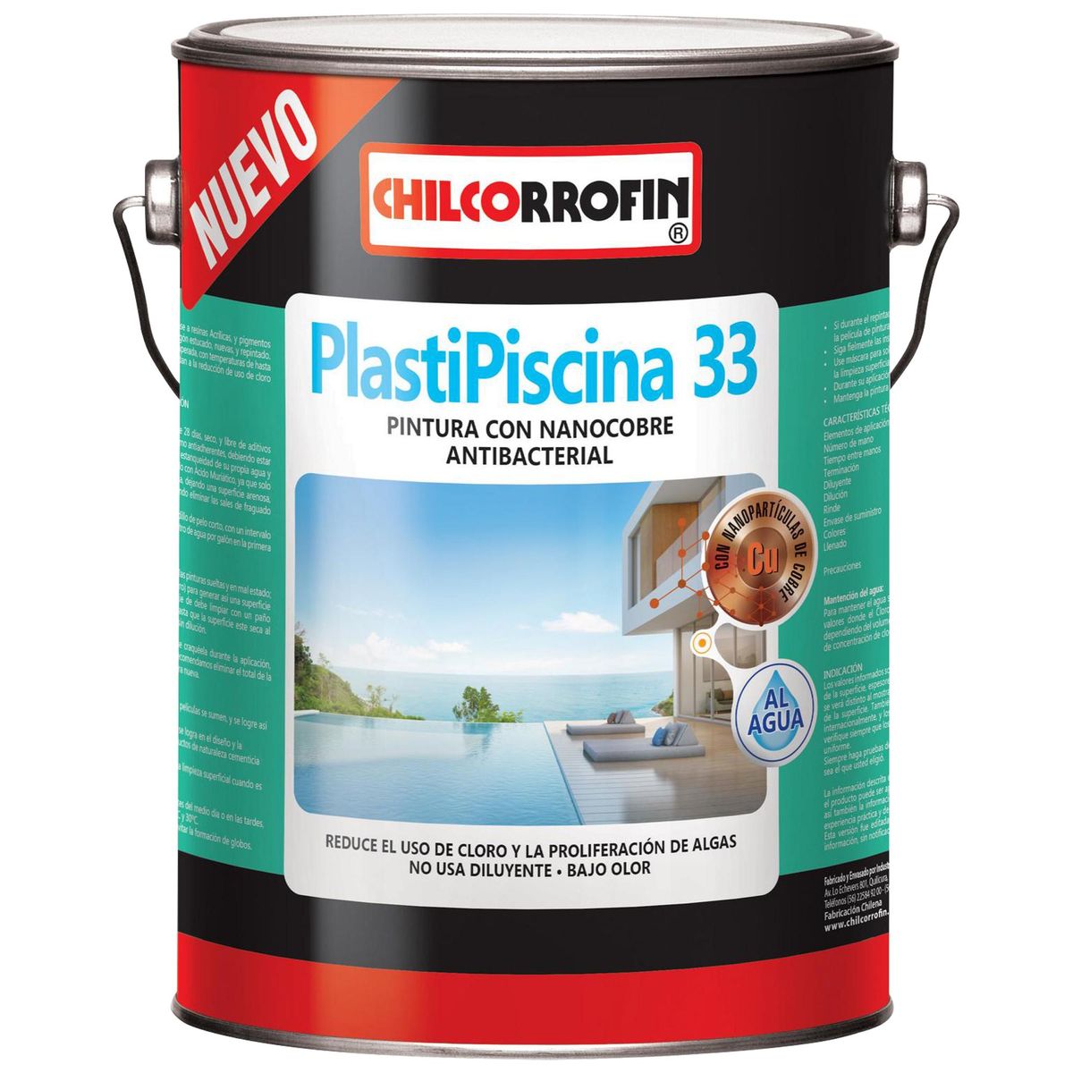 CHILCORROFIN - Plastipiscina 33 con Nano Tecnología Partículas de Cobre Lata 1 galón(es) Mate Gris Acero