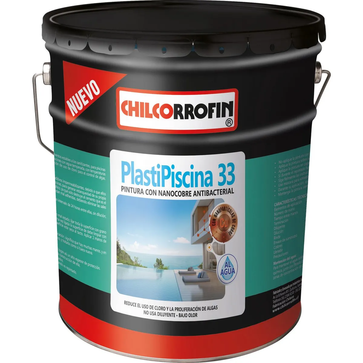 CHILCORROFIN - Plastipiscina 33 con Nano Tecnología Partículas de Cobre Tineta 4 galón(es) Mate Turquesa
