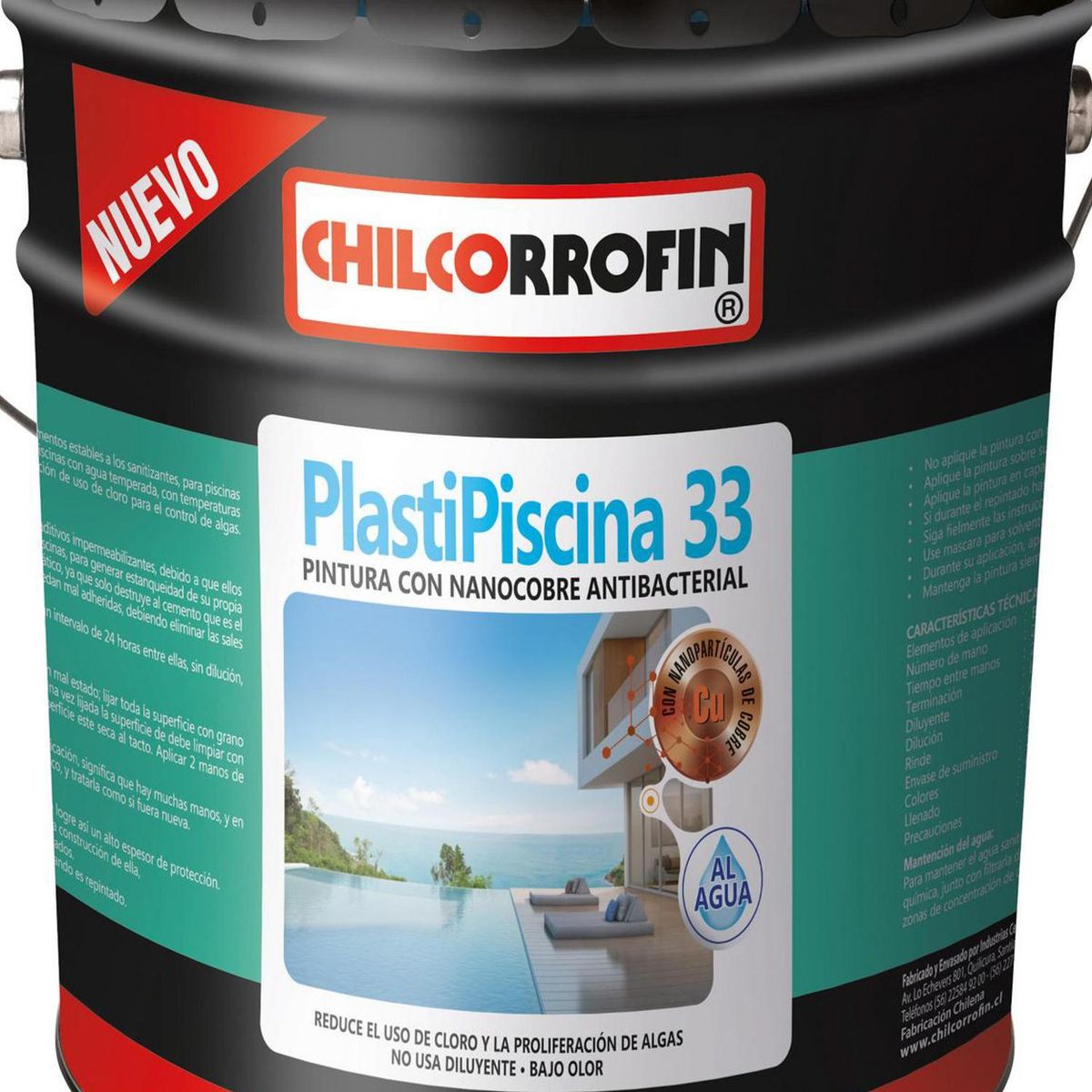 CHILCORROFIN - Plastipiscina 33 con Nano Tecnología Partículas de Cobre Tineta 4 galón(es) Mate Turquesa