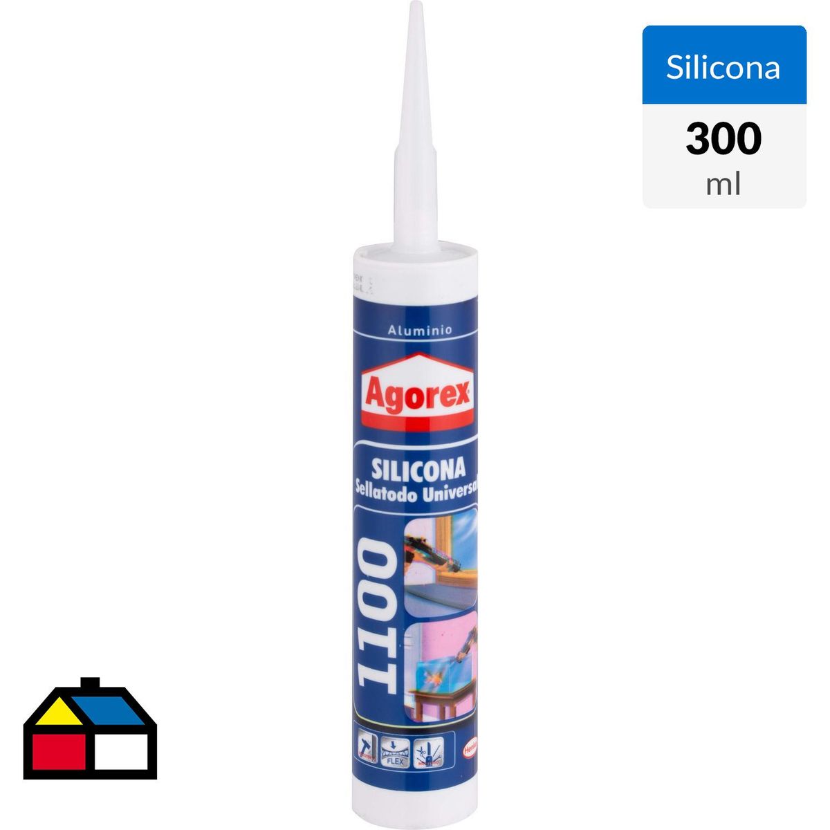 AGOREX - Silicona Multiuso Vidrio y Aluminio 300 ml color Aluminio